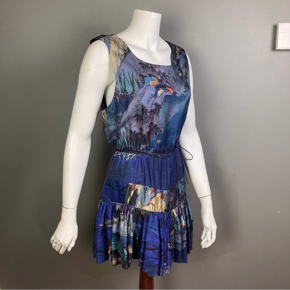 ROCHAS Dress size 4 /40 Blouson tiered Paris fashion French liquid abstract art - Picture 2 of 15